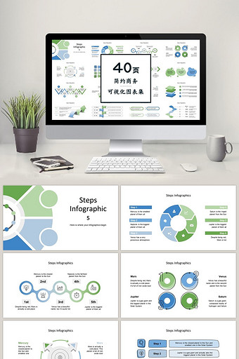 清新蓝绿色商务通用40页PPT图表合集图片