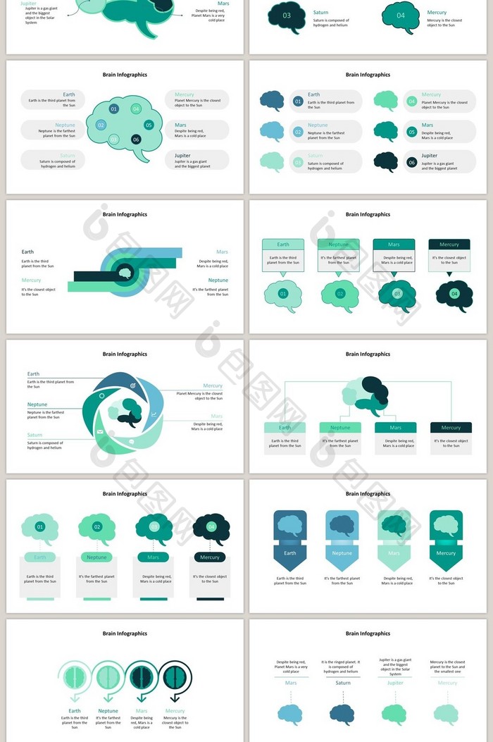 墨绿色大脑商务通用40页PPT图表合集