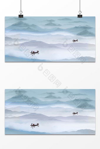墨绿色中国风山水意境登高霜降背景图片