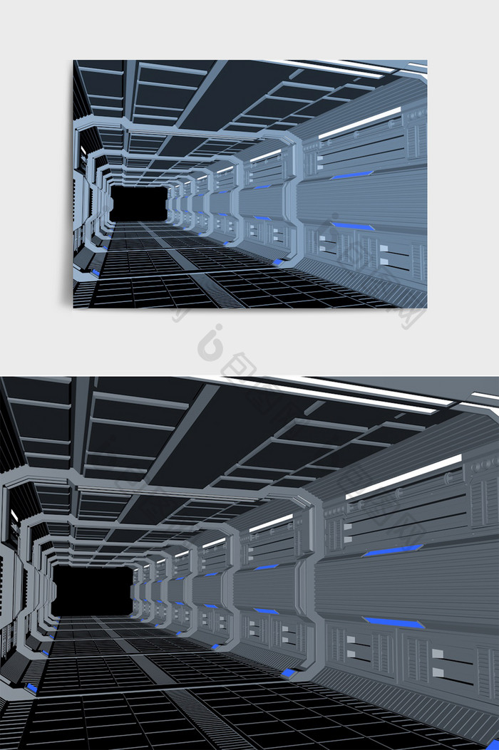 蓝色科技时光隧道c4d创意场景模型