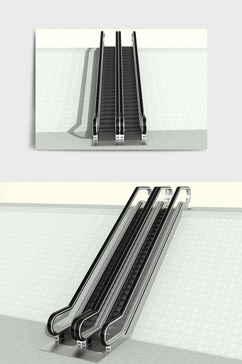 现代黑色简约扶手电梯C4D模型图片