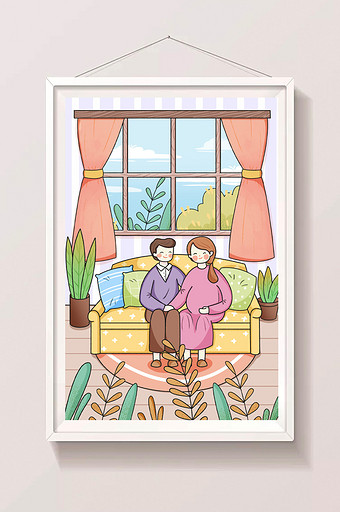 新生家庭三口之家温馨合照插画图片下载