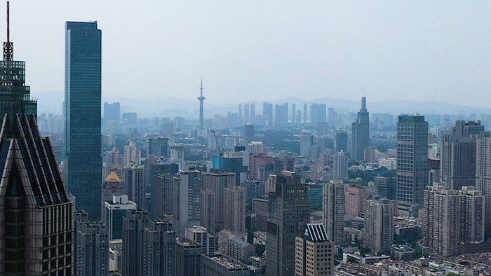 航拍南京城市大景地标鼓楼经济文化中心