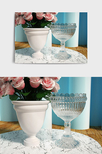 个性定制简约欧式玻璃陶瓷花瓶C4D场景图片
