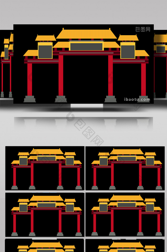 简单几何古代建筑木牌坊mg动画