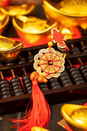 梅花钱五帝钱元宝算盘新年复古海报