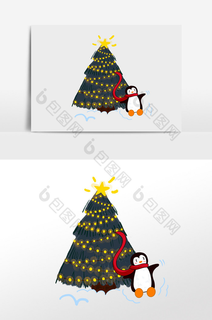 Q版圣诞节企鹅贴纸图片图片