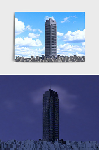 蓝色商务风高端城市建筑高楼C4D模型图片