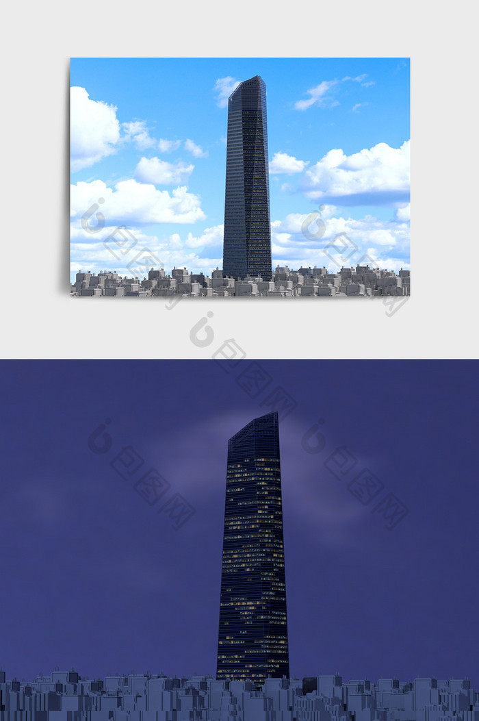 蓝色商务风城市建筑楼宇高楼C4D模型
