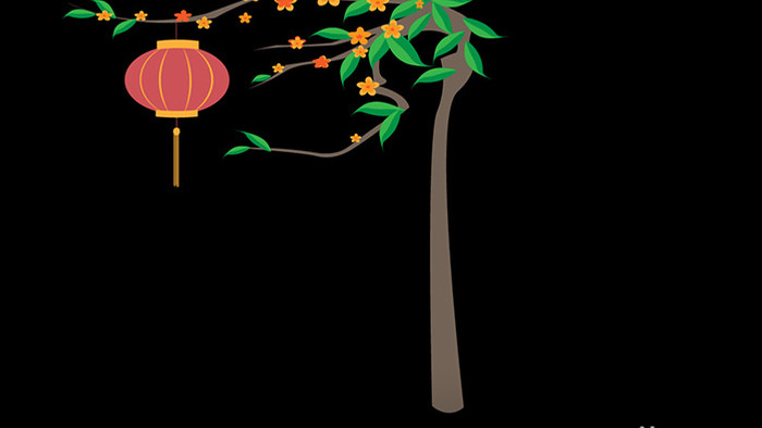 简约扁平画风节气类秋分桂树上的灯笼