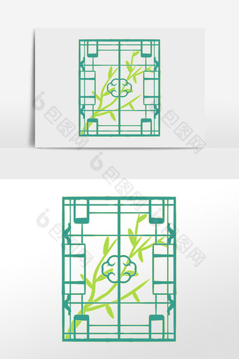 中式青色窗格镂空花纹图片