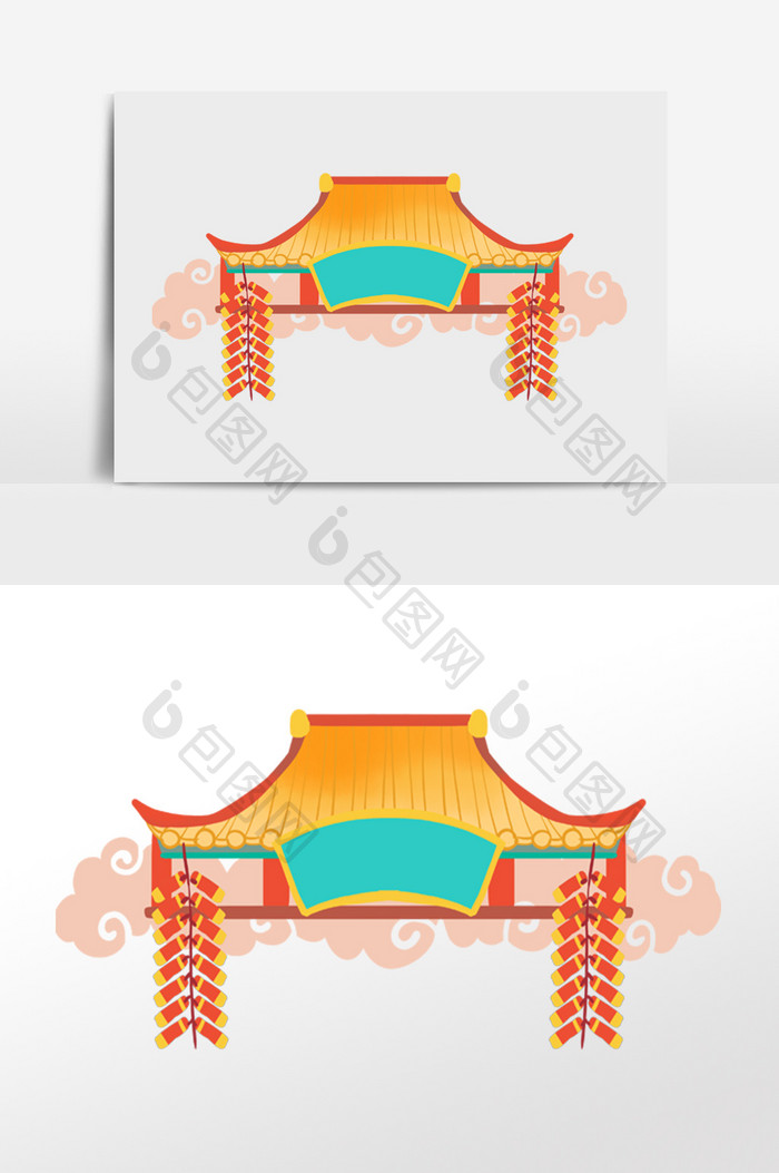 古风中式牌楼房檐