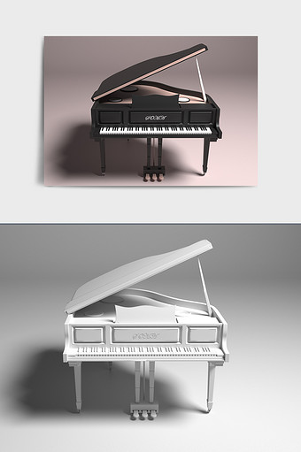简约的黑白钢琴C4D模型图片