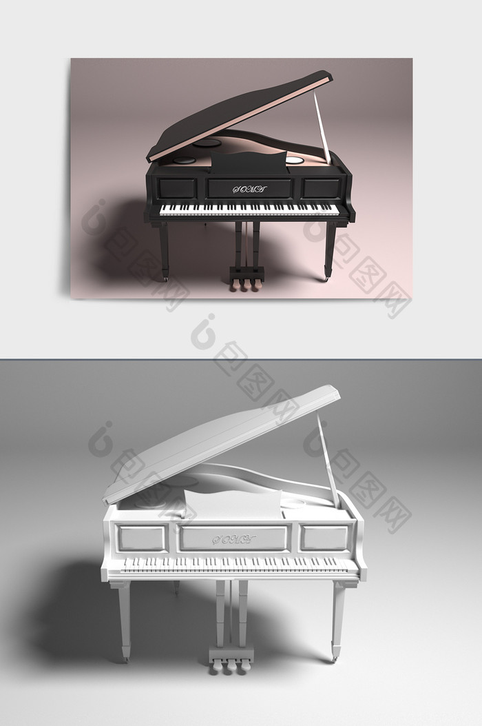 简约的黑白钢琴C4D模型