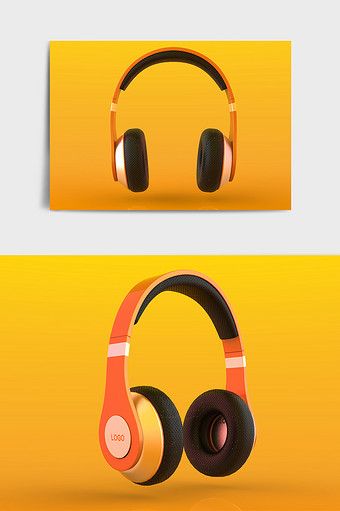 橙色多彩梦幻蓝牙耳机C4D模型图片