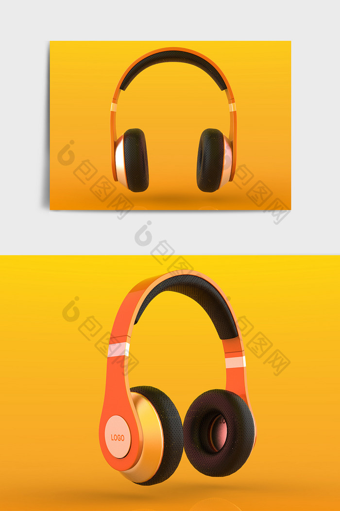 橙色多彩梦幻蓝牙耳机C4D模型