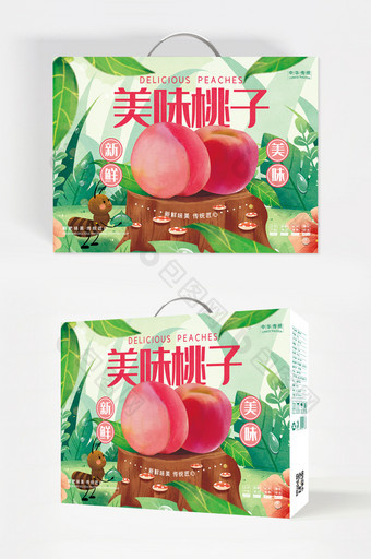 简约大气绿色清新美味桃子食品礼盒包装设计图片