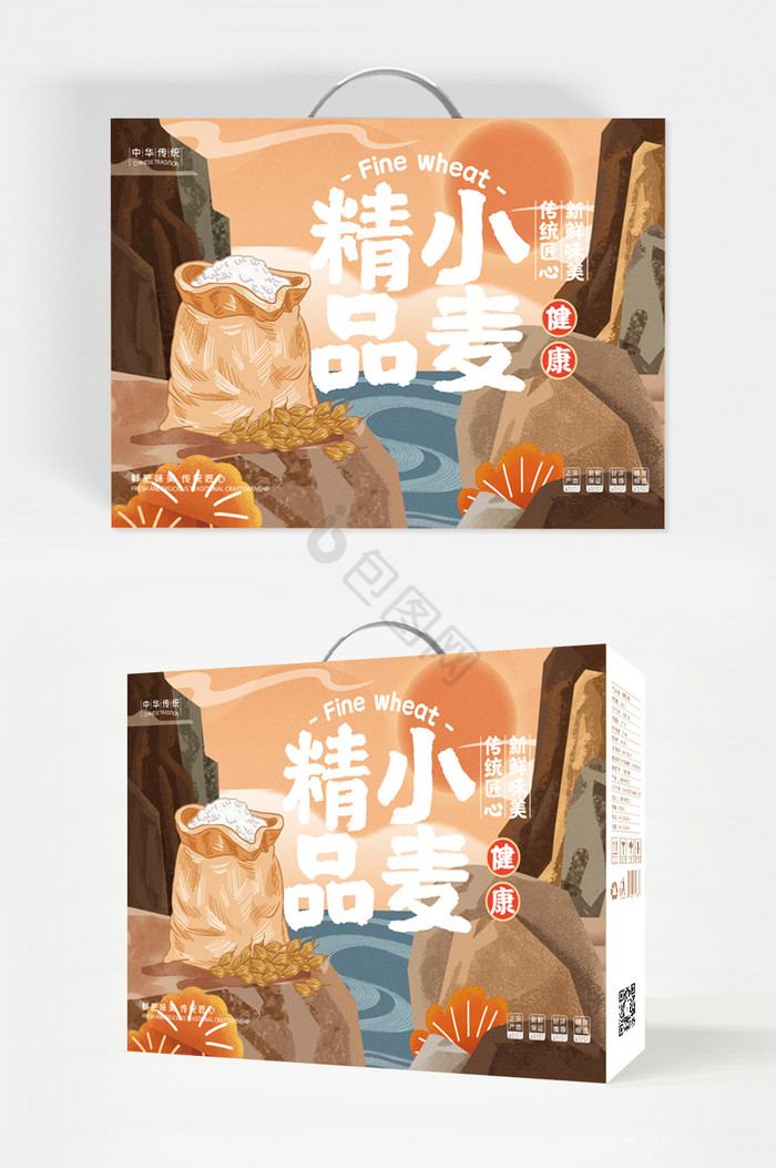 国风插画精品小麦农产品食品礼盒图片