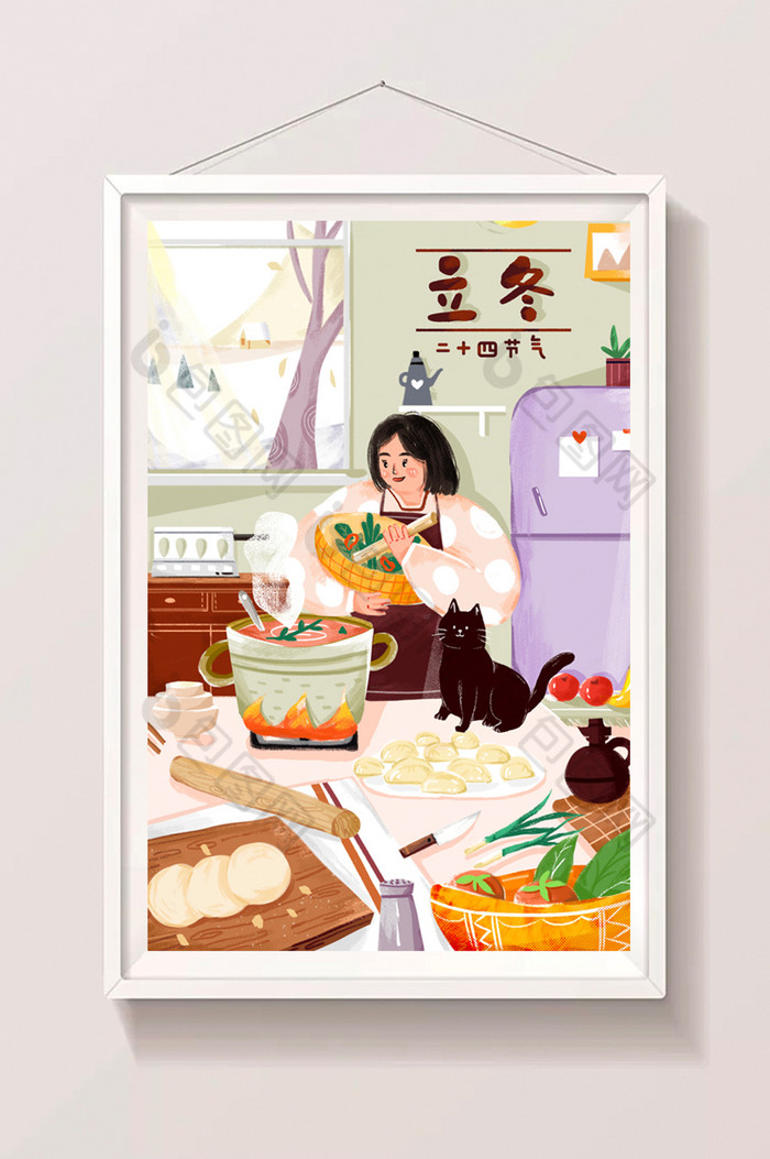 立冬中国二十四节气包饺子温馨插画图片图片
