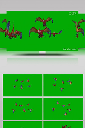 绿色抠像一群小鸟飞舞合成素材图片