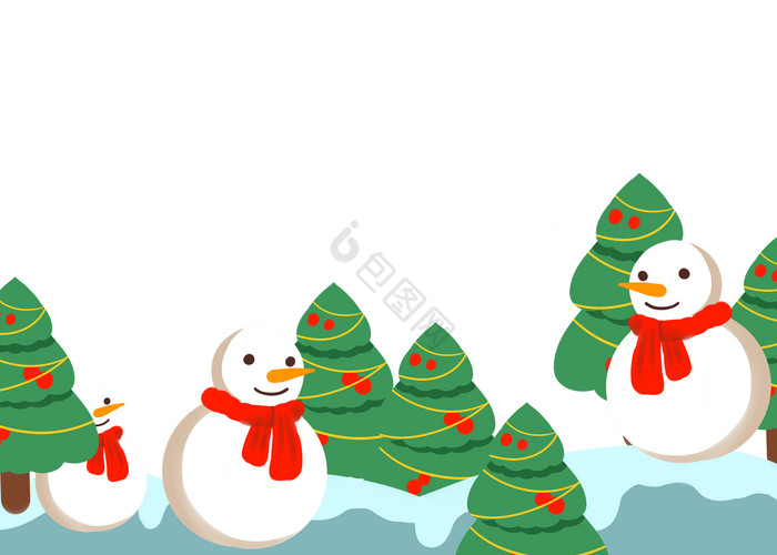 圣诞节圣诞树雪人底边图片