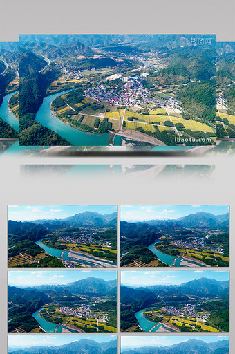 航拍浙江杭州沿河而建的村落图片