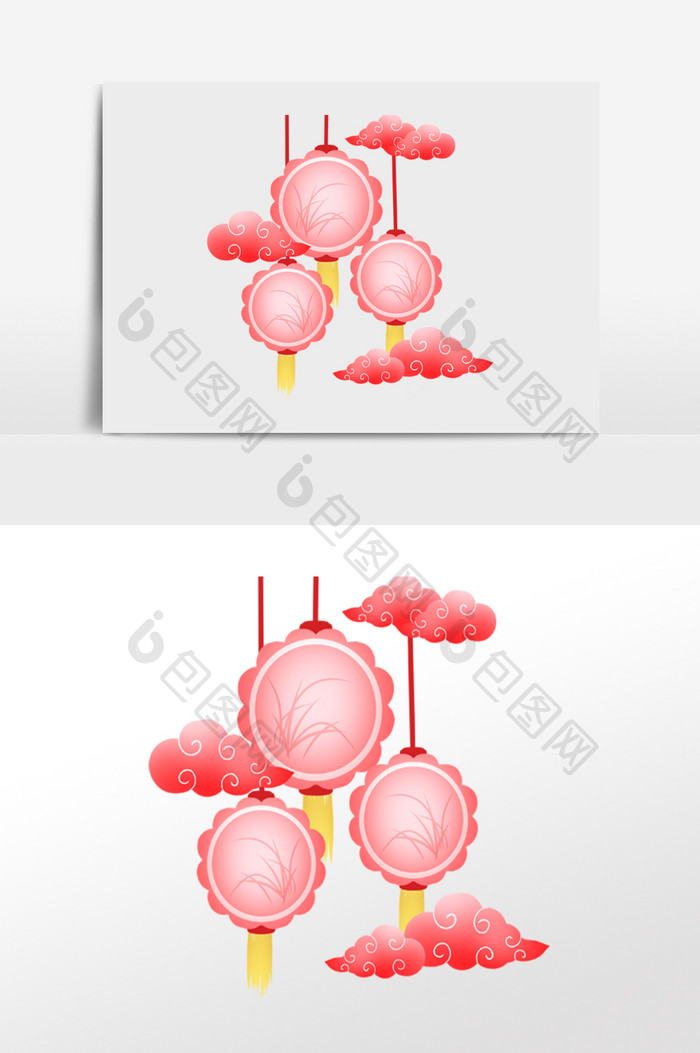 春节粉色古风祥云灯笼