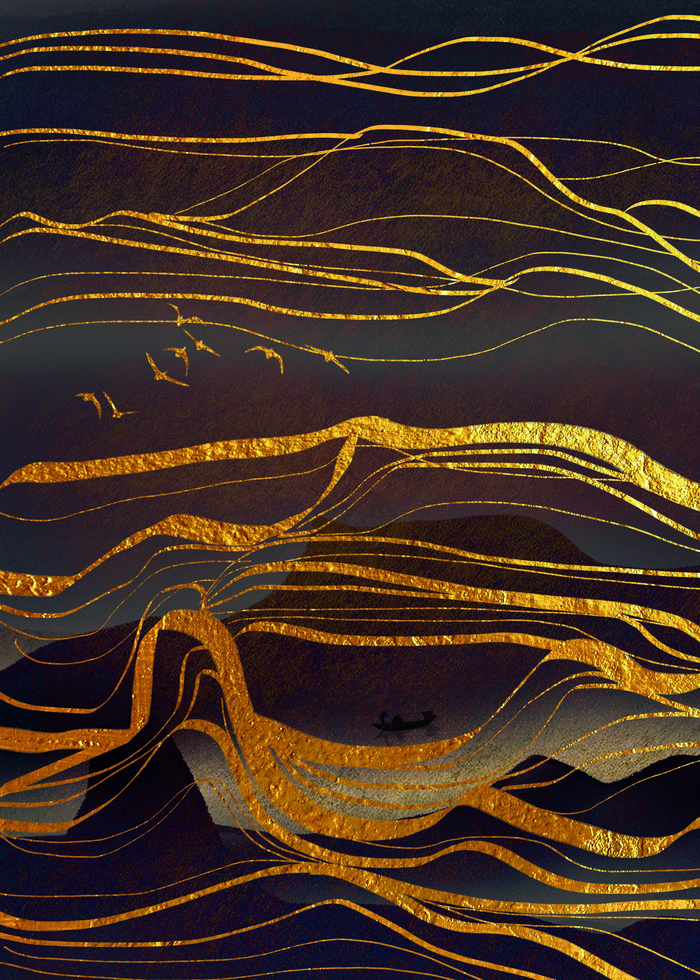 现代简约臻金抽象山水装饰画图片