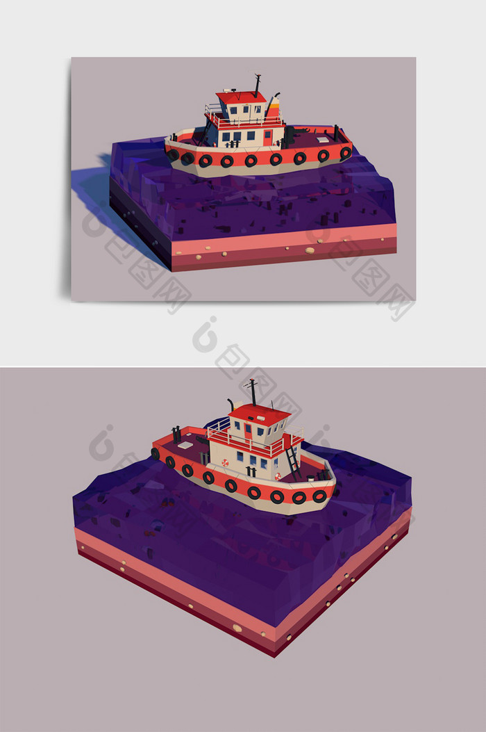 卡通版小船c4d创意场景模型