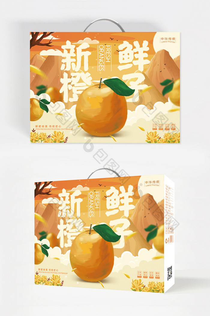 简约大气图形插画新鲜橙子食品礼盒包装设计