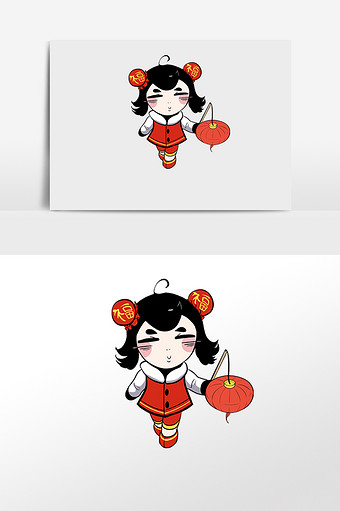 春节q版福娃过新年