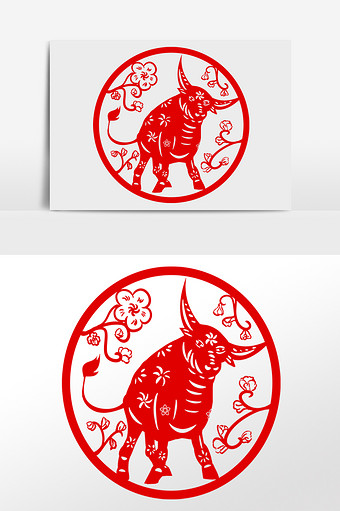 牛年红色窗花剪纸