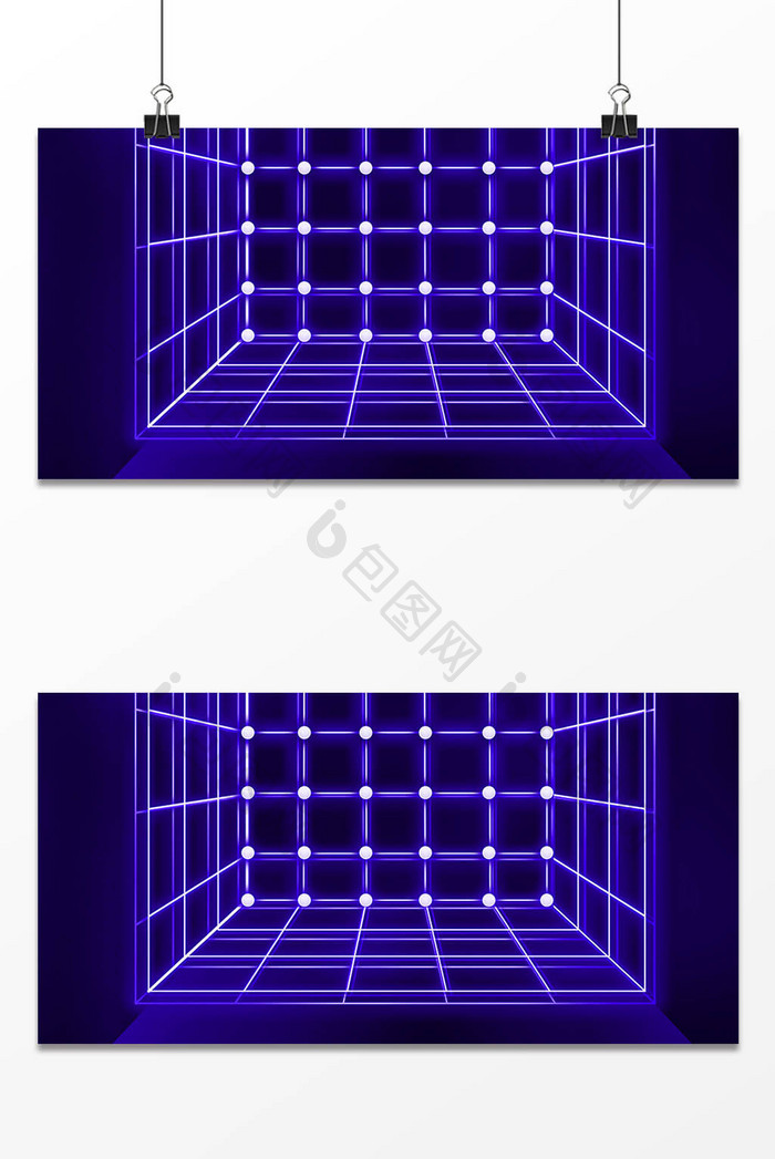 蓝色立体空间霓虹灯线条背景