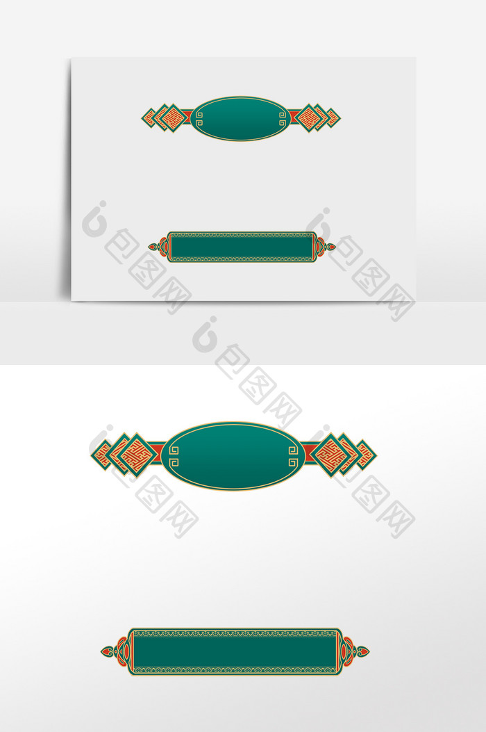 国潮烫金绿花纹标题框