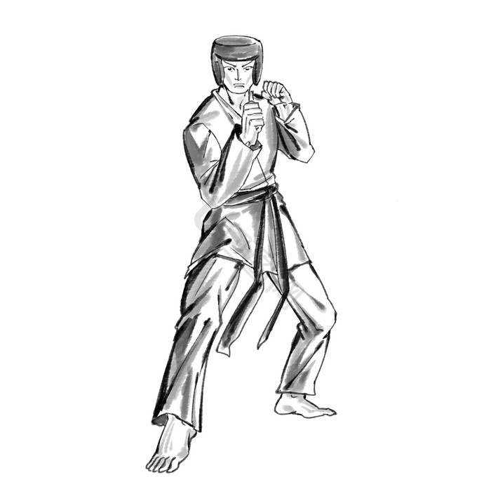线描跆拳道练武人物图片