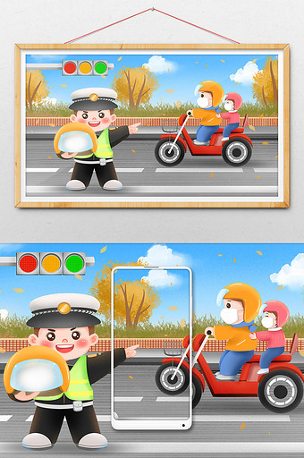 交警提示骑电动车应佩戴头盔注意交通安全图片