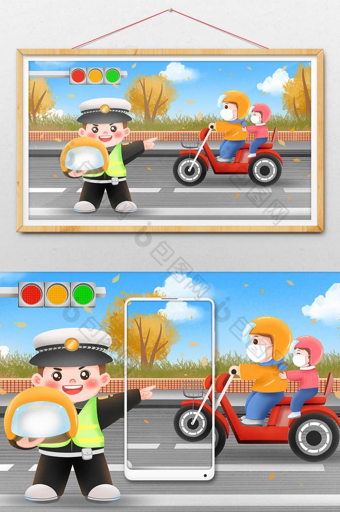 交警提示骑电动车应佩戴头盔注意交通安全图片图片