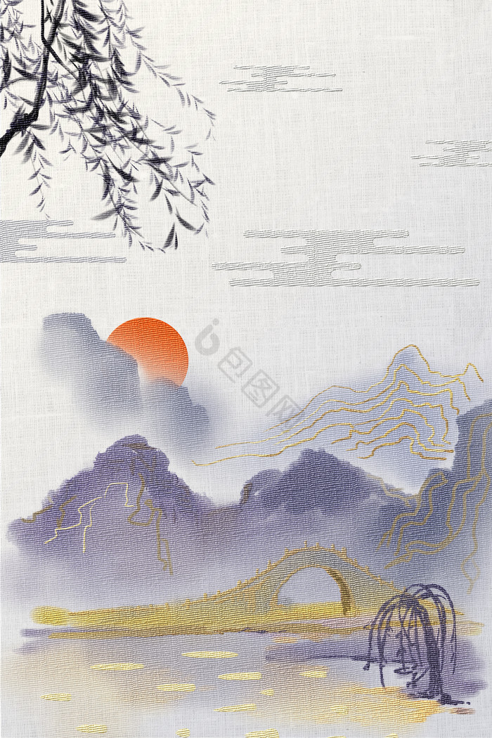 古风中华刺绣山水画图片