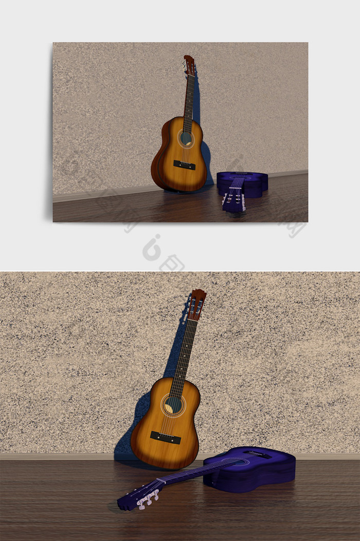 简约版民谣吉他c4d产品模型图片图片