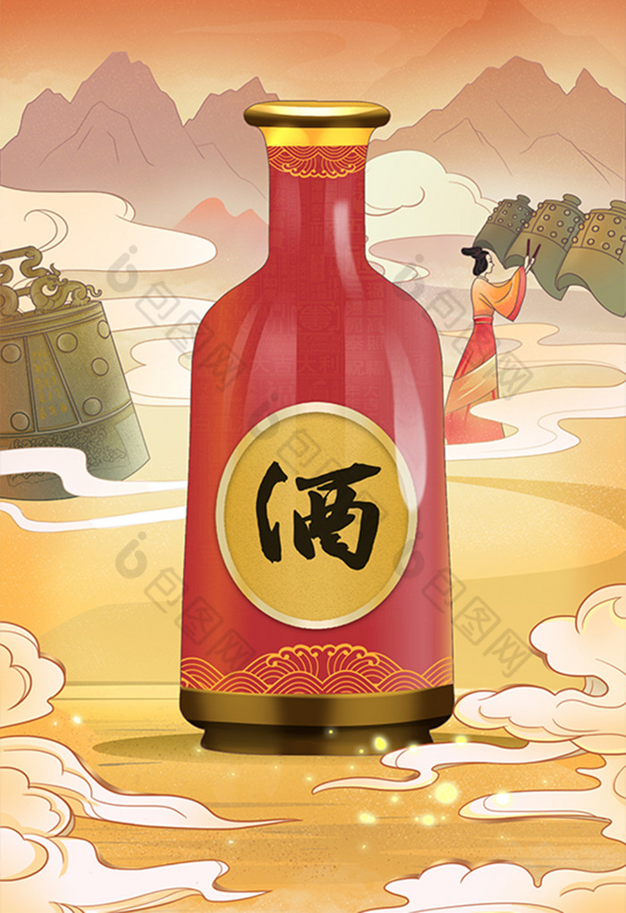 白酒插画