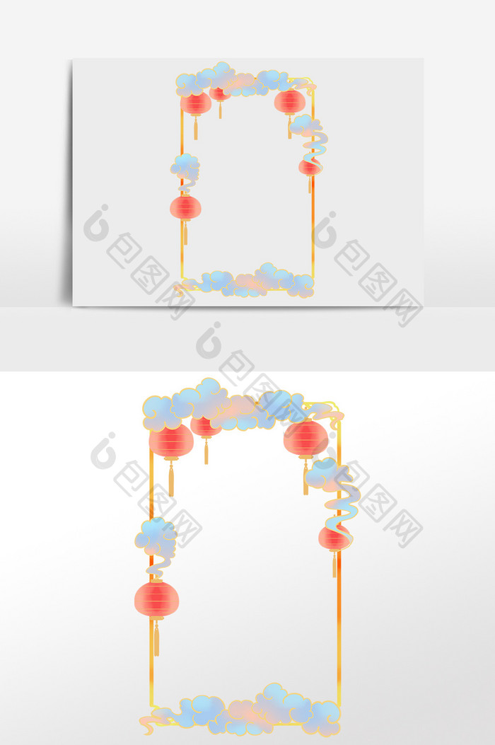 古风祥云云纹灯笼边框