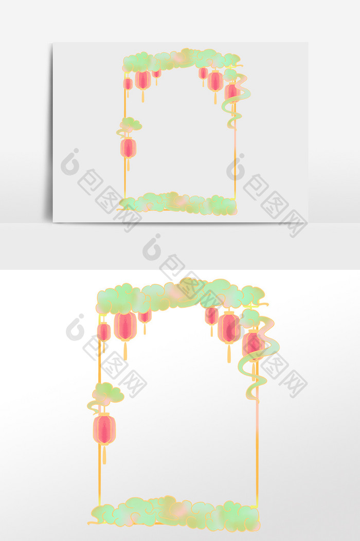 古风绿色祥云灯笼边框