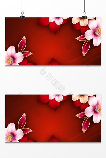 红色复古喜庆中国风花开富贵背景图片