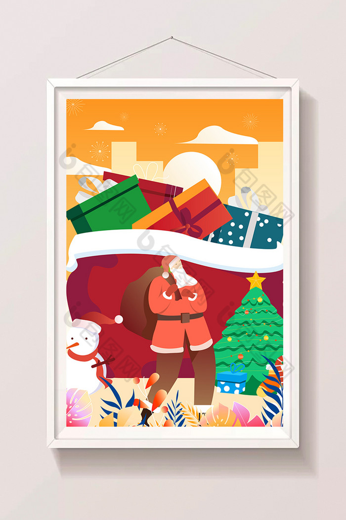 圣诞节圣诞老人赠送礼物插画图片图片