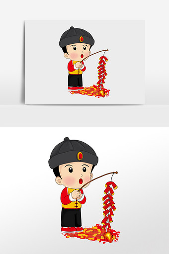 新春放鞭炮q版福娃