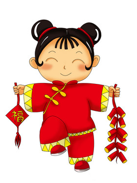 春节放鞭炮童男童女插画放鞭炮一路顺风新年春节2021放鞭炮点炮竹小牛