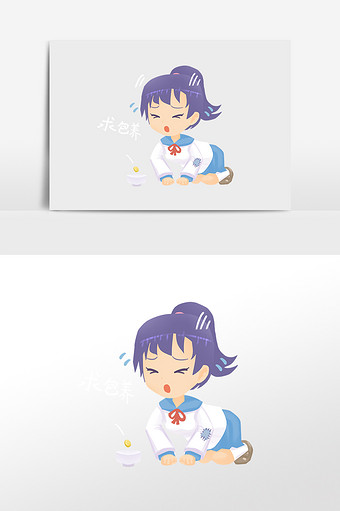 卡通可爱女孩乞讨