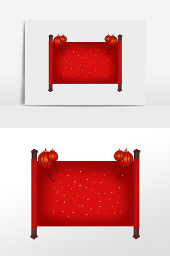 新年春节红色灯笼卷轴