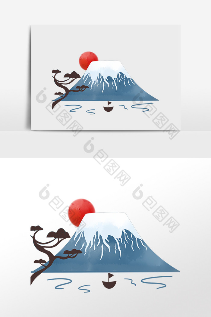 日式和风富士山日落松柏图片图片