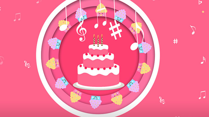 粉色动画生日蛋糕音符跳跃AE模板